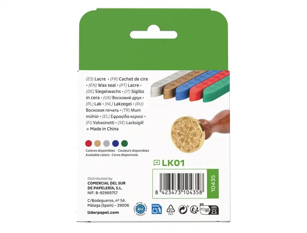 Lacre liderpapel con sello de carta juego de 10 barras colores surtidos