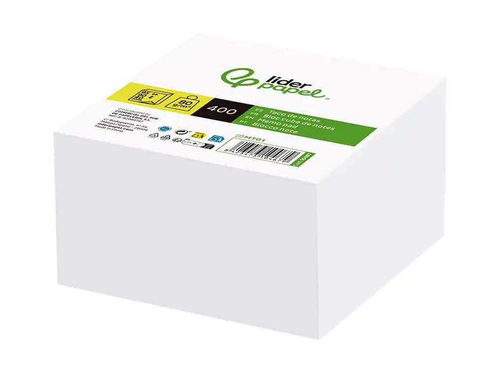 Taco papel liderpapel sin encolar 400 hojas 95x90x40 mm 80 g