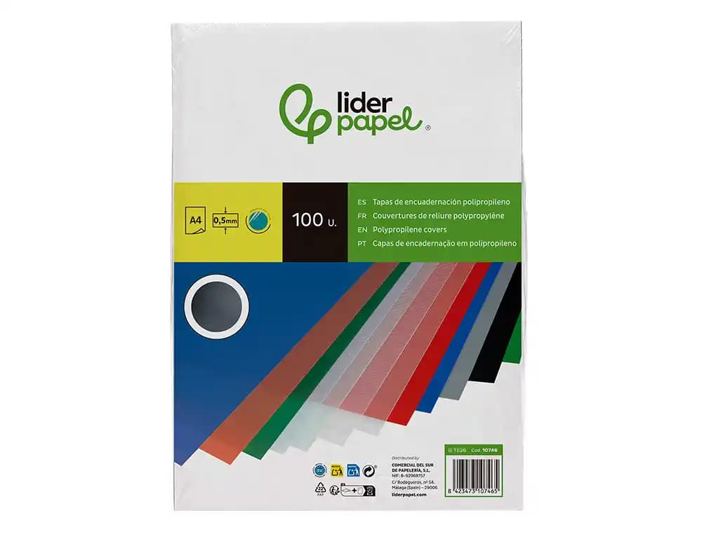 Tapa encuadernacion liderpapel polipropileno a4 0.5 mm translucido paquete de 100 unidades