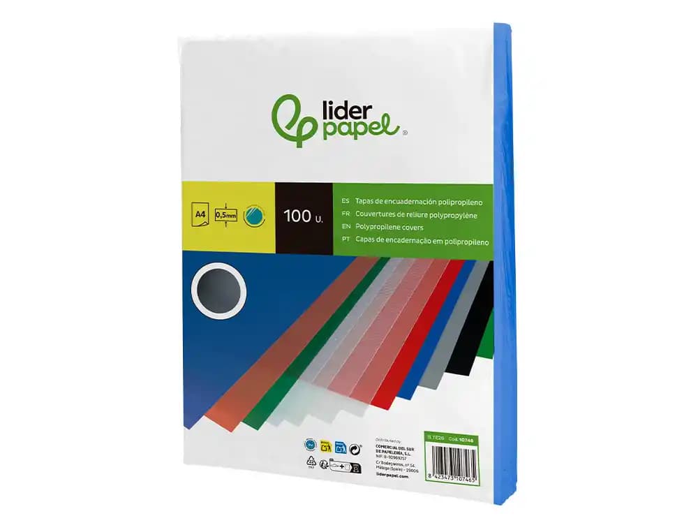 Tapa encuadernacion liderpapel polipropileno a4 0.5 mm translucido paquete de 100 unidades