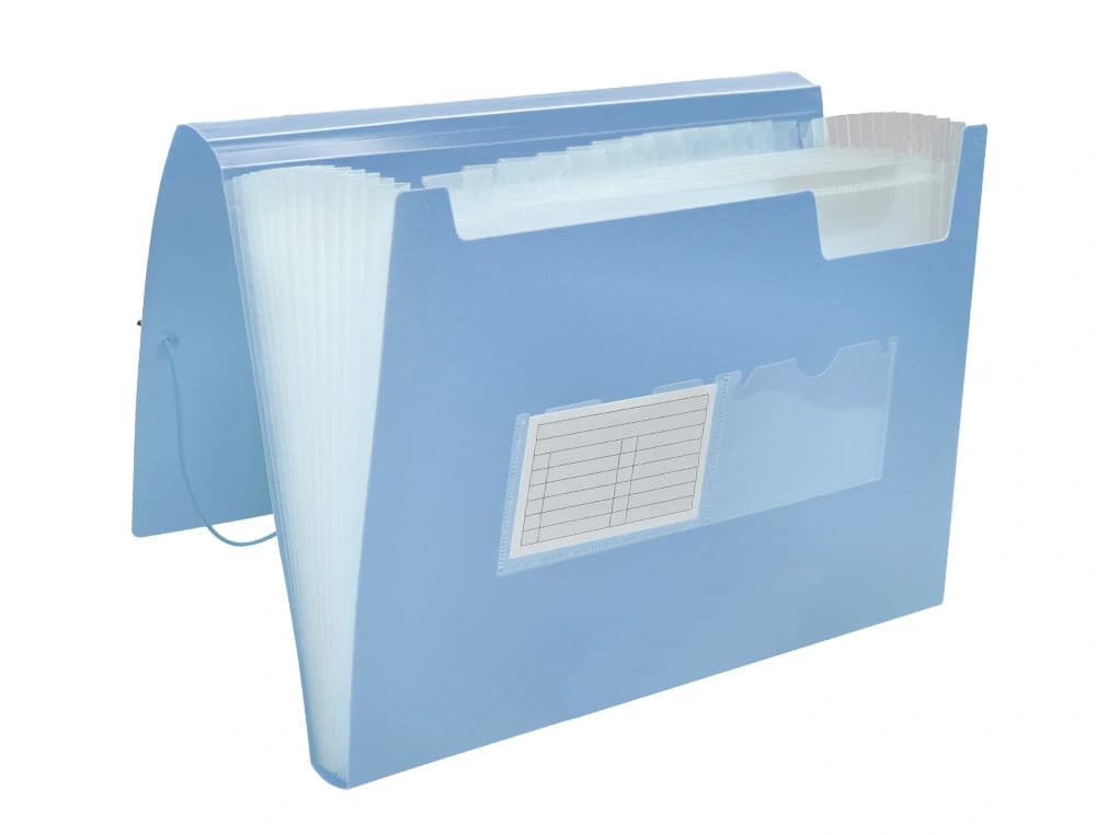 Carpeta clasificadora de fuelle Liderpapel A4 de polipropileno opaco con 13 departamentos – Celeste