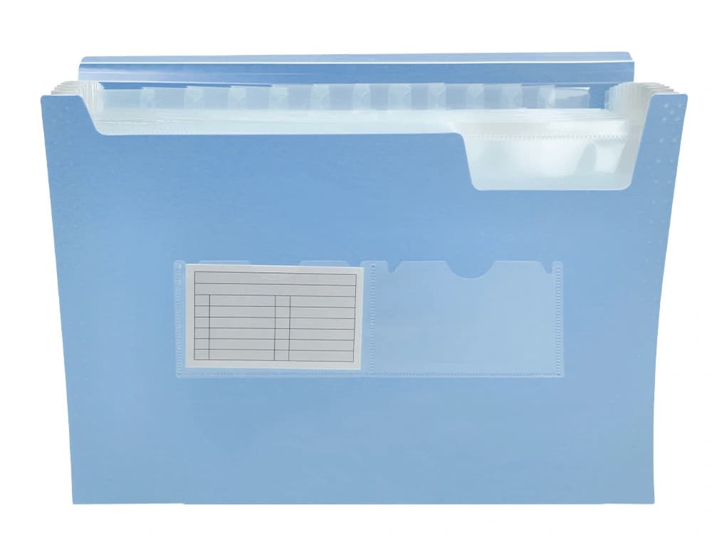 Carpeta clasificadora de fuelle Liderpapel A4 de polipropileno opaco con 13 departamentos – Celeste