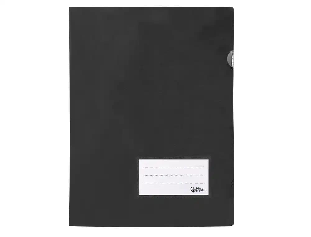 Carpeta dossier Liderpapel de polipropileno opaco con uñero, tarjetero y solapa, DIN A4 – Negro