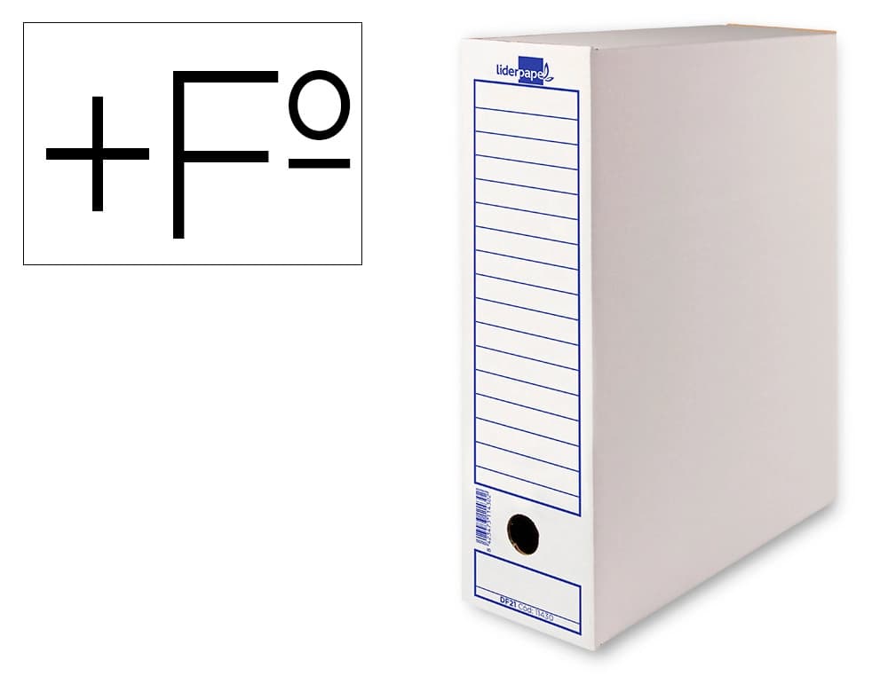 Liderpapel Caja archivo definitivo liderpapel folio prolongado carton reciclado 400g/m2 lomo 116 mm blanco 388x116x275 mm