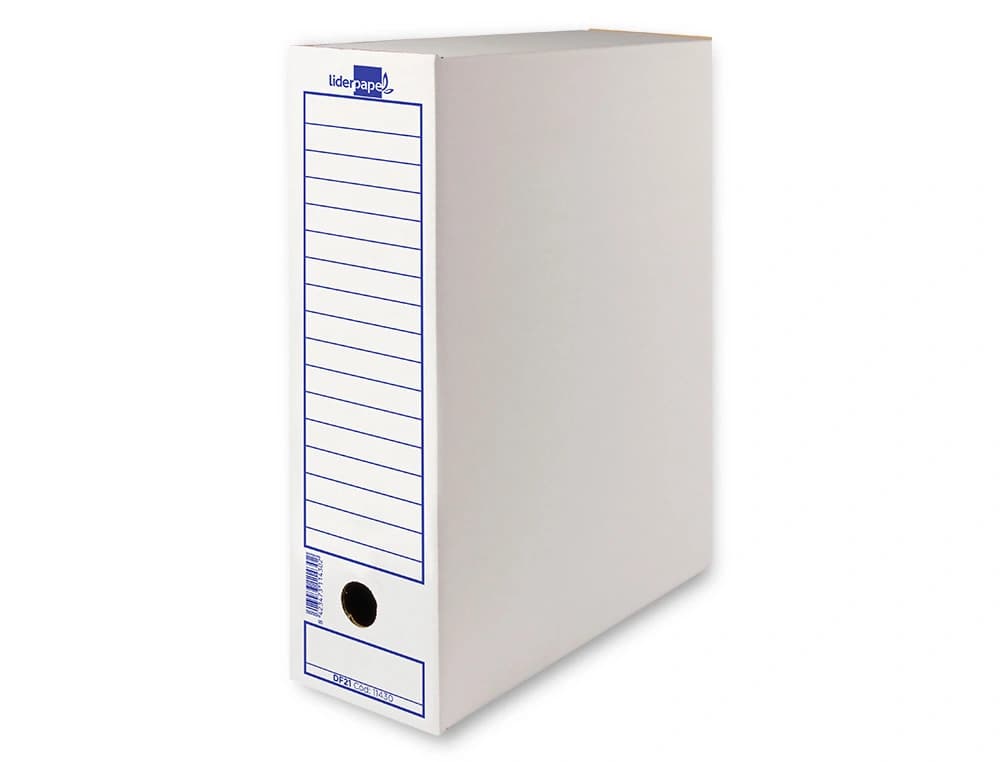 Caja archivo definitivo liderpapel folio prolongado carton reciclado 400g/m2 lomo 116 mm blanco 388x116x275 mm