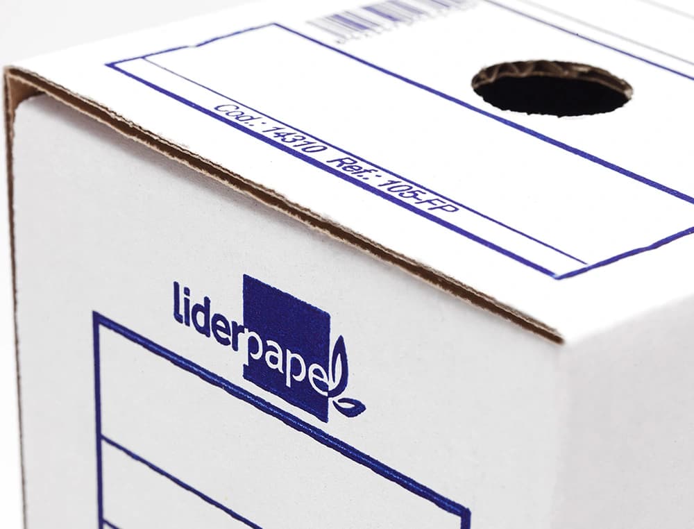 Caja archivo definitivo liderpapel folio prolongado carton reciclado 400g/m2 lomo 116 mm blanco 388x116x275 mm