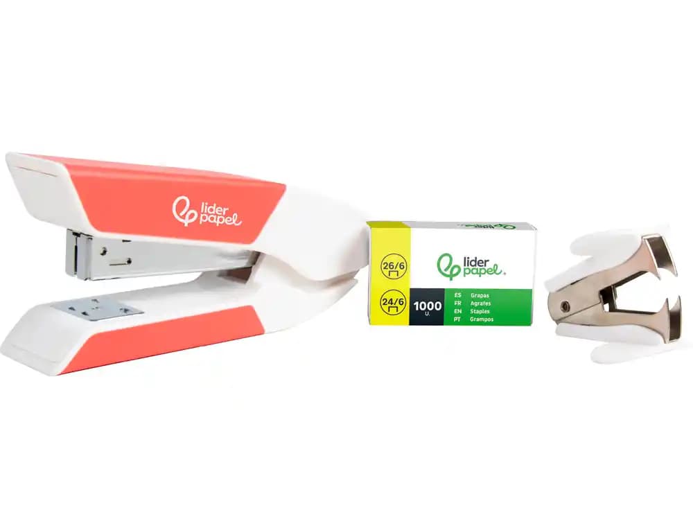 Grapadora liderpapel con regalo de extraegrapas y caja de 1000 grapas 26/6 capacidad 20h