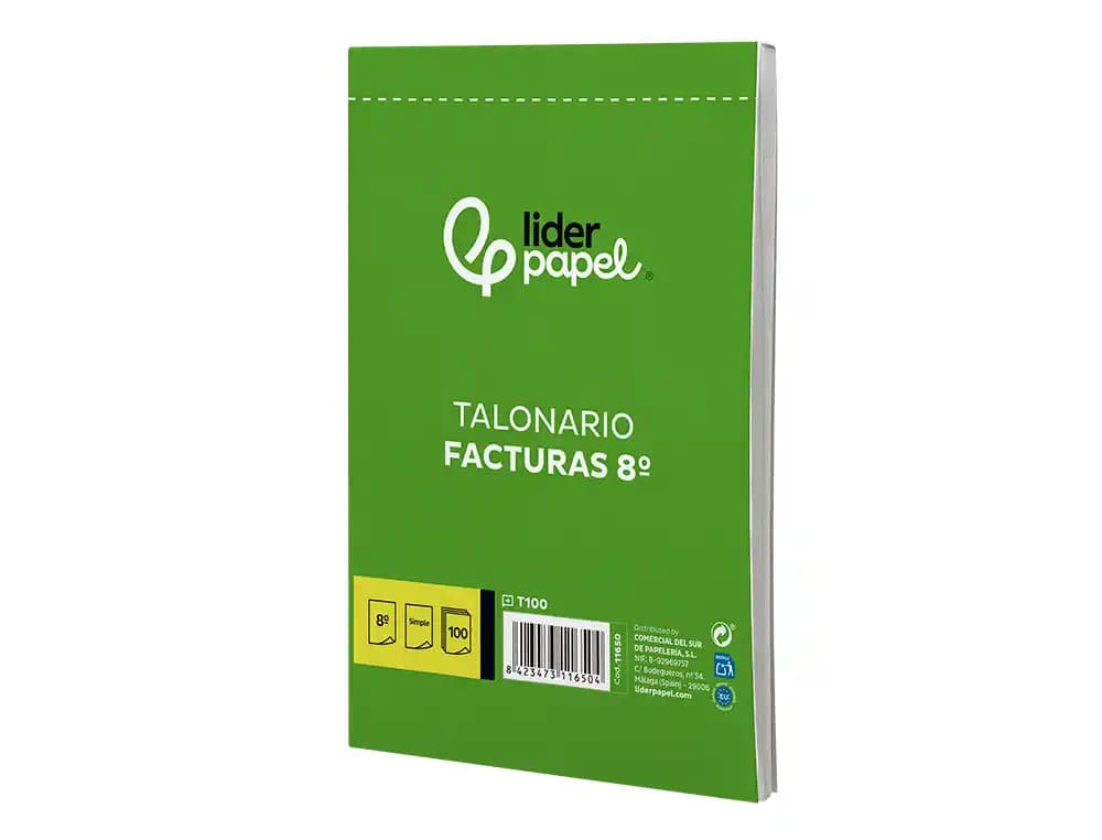 Talonario liderpapel facturas 8º original t100 con i.v.a.