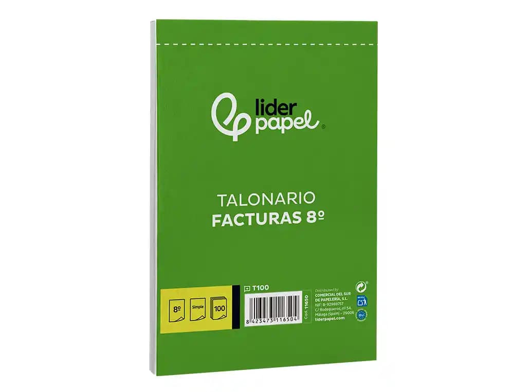 Talonario liderpapel facturas 8º original t100 con i.v.a.