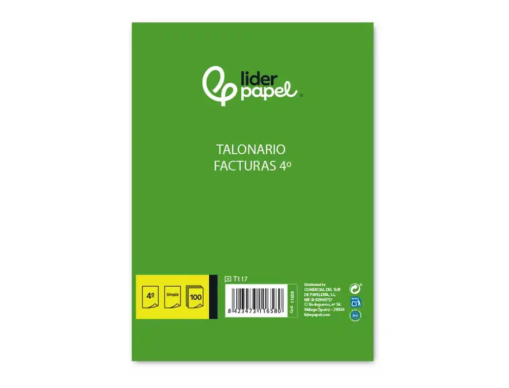 Talonario liderpapel facturas cuarto original t117 sin i.v.a