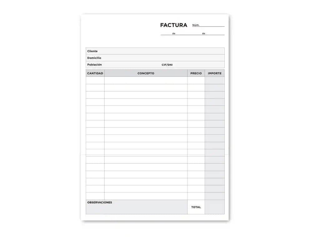 Talonario liderpapel facturas cuarto original t117 sin i.v.a