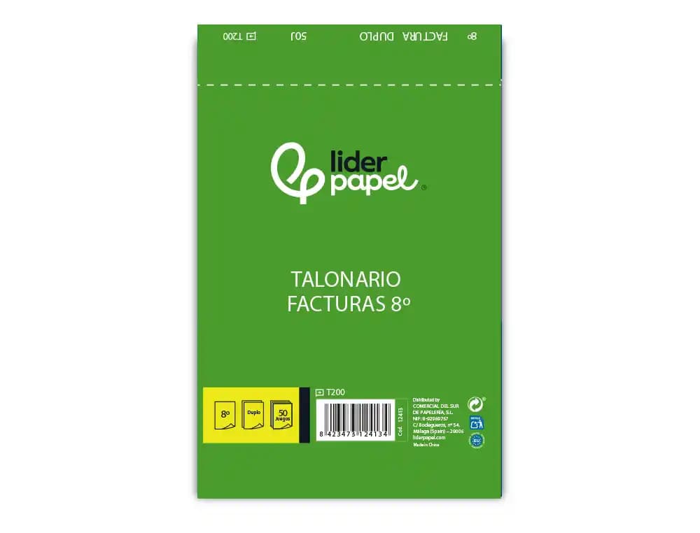 Talonario liderpapel facturas 8º original y copia t200 con i.v.a
