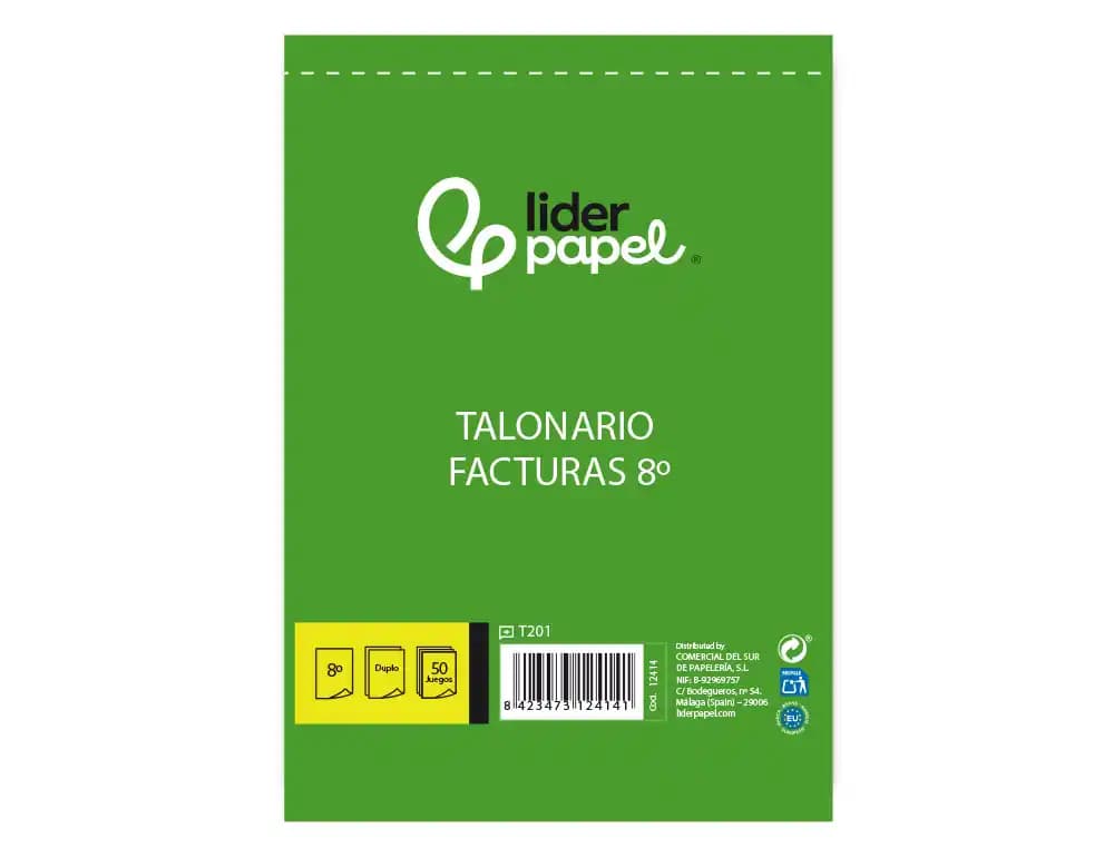 Talonario liderpapel facturas 8º original y copia t201 sin i.v.a.
