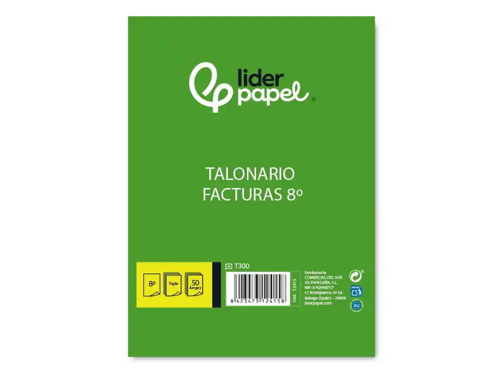Talonario liderpapel facturas 8º original y 2 copias t300 con i.v.a.
