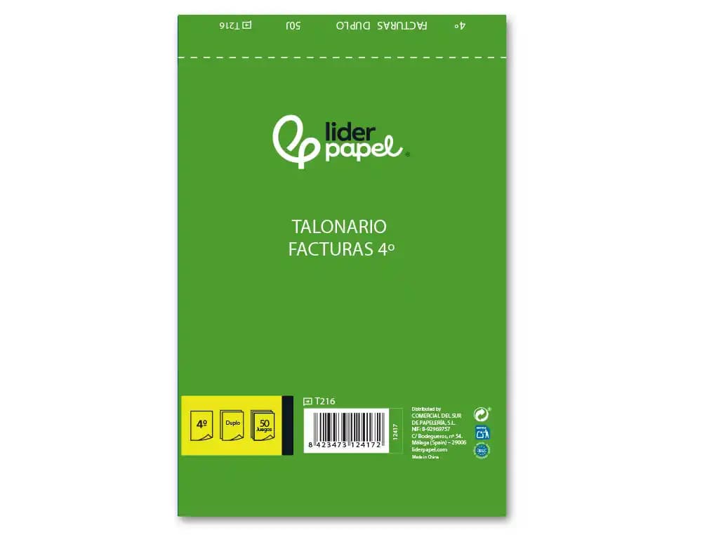 Talonario liderpapel facturas cuarto original y copia t216 con i.v.a.