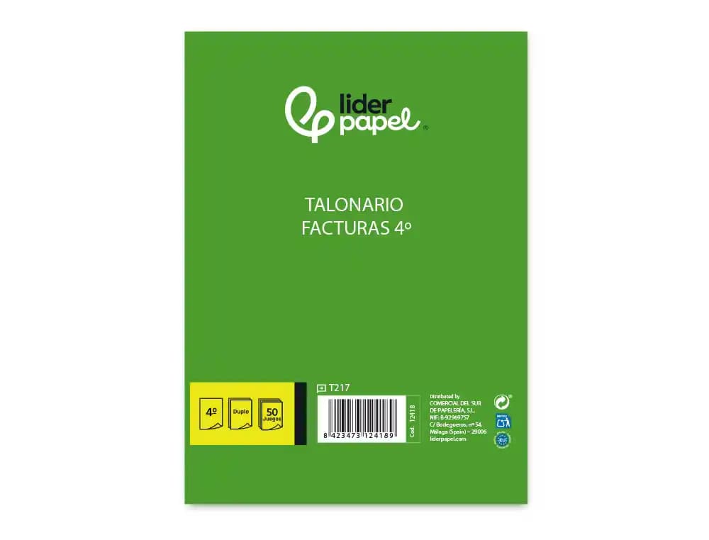 Talonario liderpapel facturas cuarto original y copia t217 sin i.v.a.