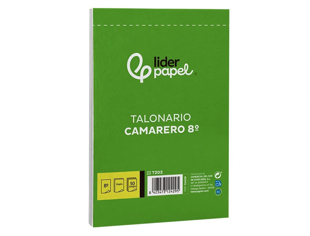 Talonario liderpapel camarero 8º original y copia t202