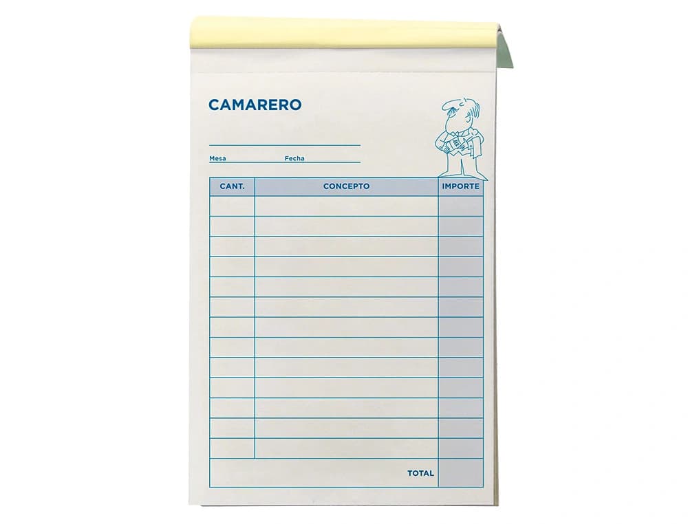 Talonario liderpapel camarero 8º original y copia t202
