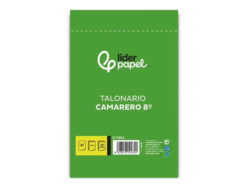 Talonario liderpapel camarero 8º original y 2 copias t302