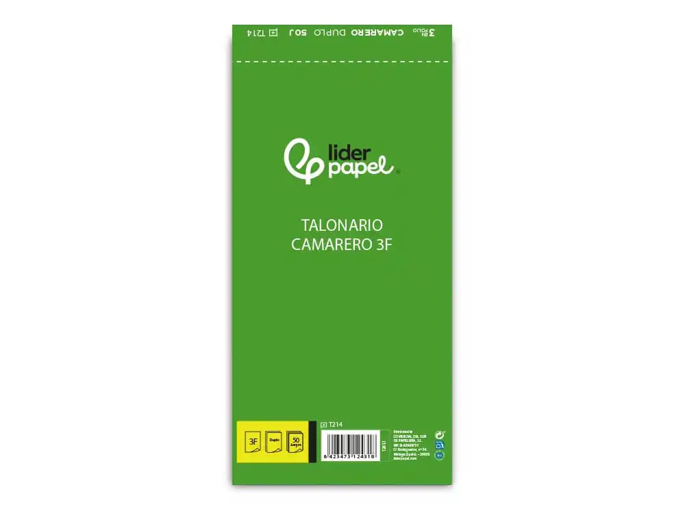 Talonario liderpapel camarero 3/fº original y copia t214