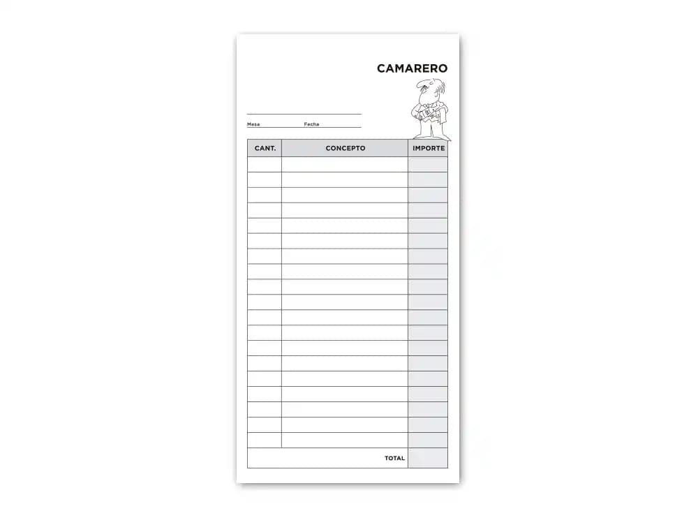 Talonario liderpapel camarero 3/fº original y copia t214
