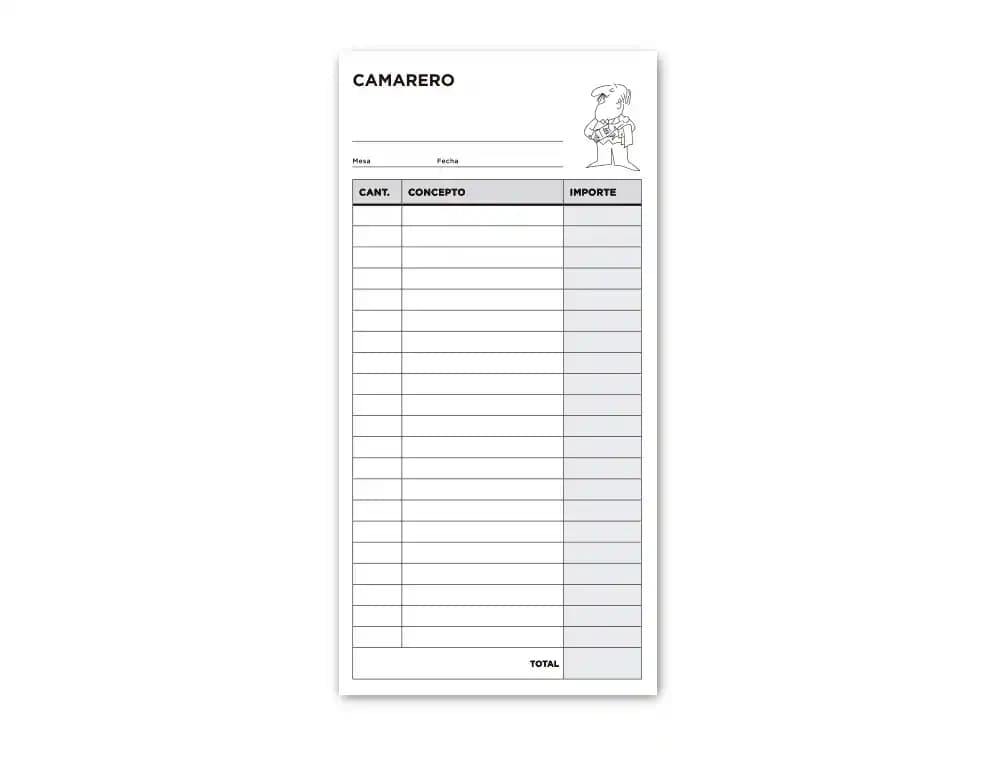 Talonario liderpapel camarero 3/fº original y 2 copias t314