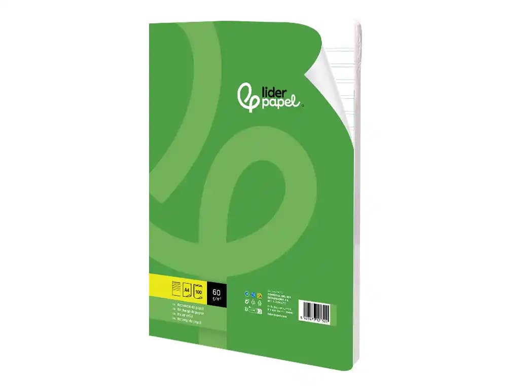 Recambio liderpapel a4 100 hojas 60gr pauta 5ª 2.5mm con margen 4 taladros