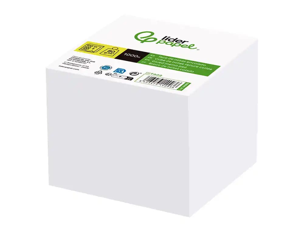 Taco papel liderpapel encolado blanco 1000 hojas 100x100x100 mm 80 gr