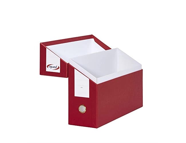Caja de transferencia Pardo folio forrada, lomo de 80 mm, con tarjetero interior – Rojo