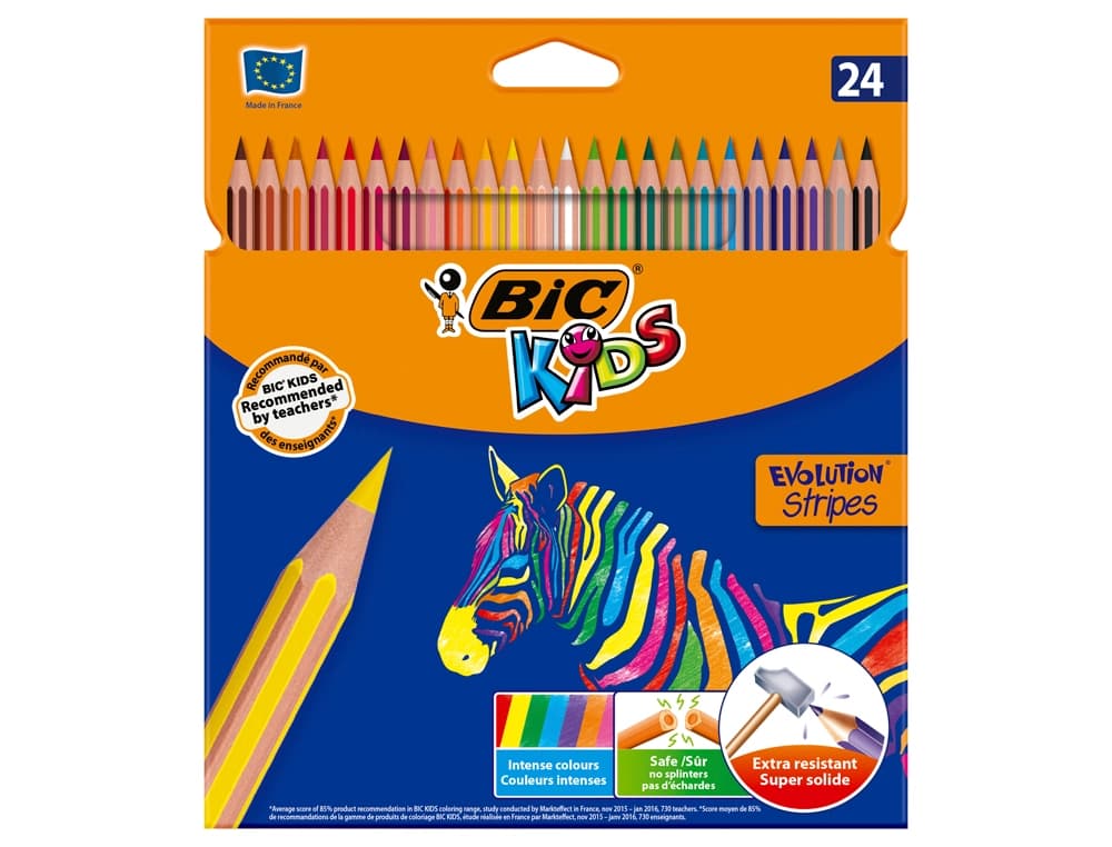 Lapices de colores bic evolution stripes caja de 24 colores surtidos