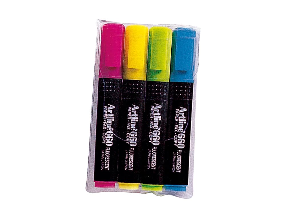 Rotulador artline fluorescente ek-660 punta biselada bolsa de 4 unidades colores surtidos