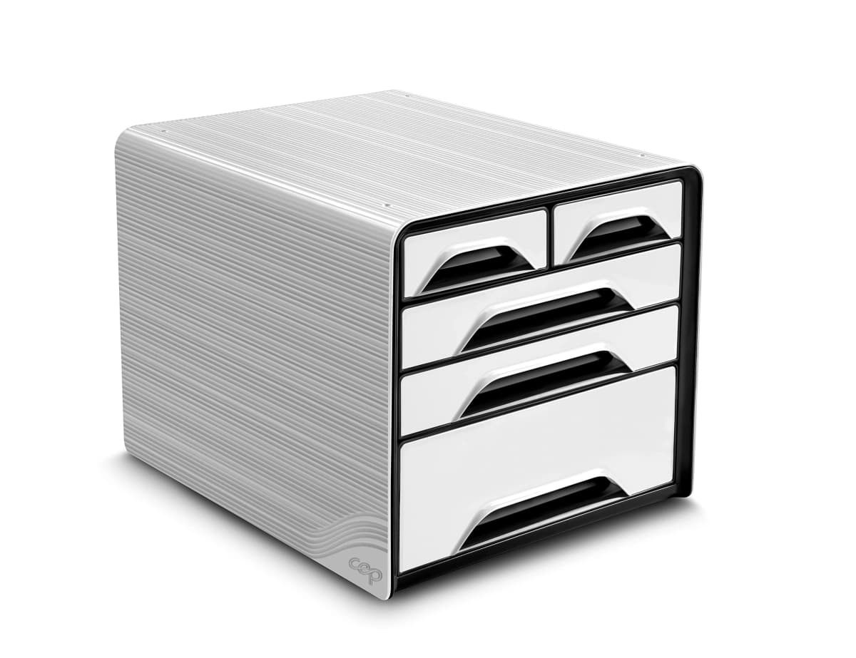 Fichero de sobremesa CEP de 5 cajones mixtos con asas ergonómicas, 360 × 288 × 270 mm – Blanco/negro