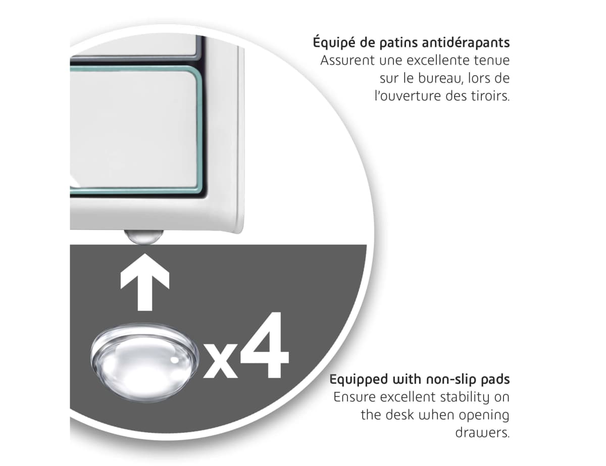 Fichero de sobremesa CEP de 5 cajones mixtos con asas ergonómicas, 360 × 288 × 270 mm – Blanco/negro