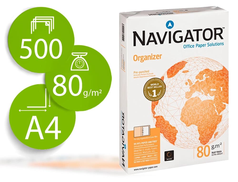 Navigator Papel fotocopiadora navigator din a4 80 gramos 2 taladros papel multiuso ink-jet y laser paquete de 500 hojas