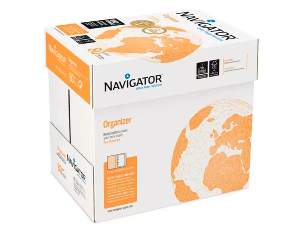 Papel fotocopiadora navigator din a4 80 gramos 2 taladros papel multiuso ink-jet y laser paquete de 500 hojas