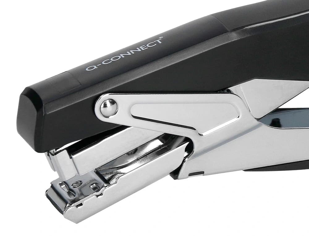 Grapadora q-connect de tenaza metalizada y negra kf14867 tacto suave capacidad 25 hojas usa grapas 24/6 y 26/6