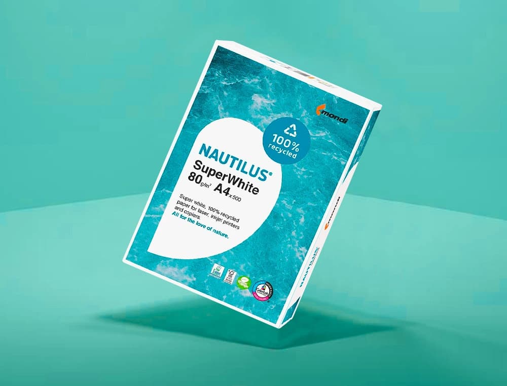 Papel fotocopiadora nautilus superwhite 100% reciclado 80 gramos paquete de 500 hojas