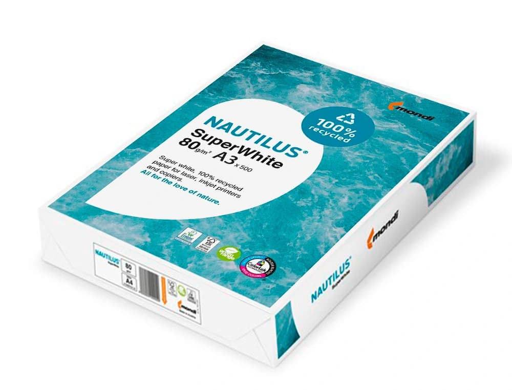 Papel fotocopiadora nautilus superwhite 100% reciclado 80 gramos paquete de 500 hojas