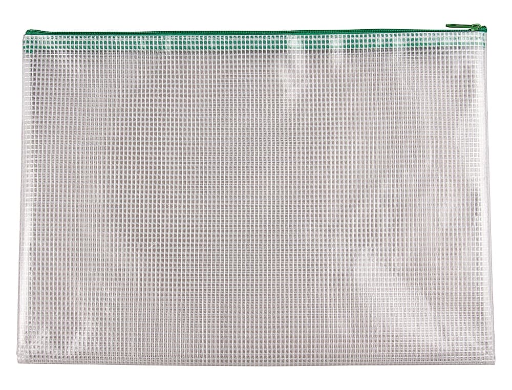 Bolsa multiusos q-connect malla din a4 apertura superiorcon cremallera verde