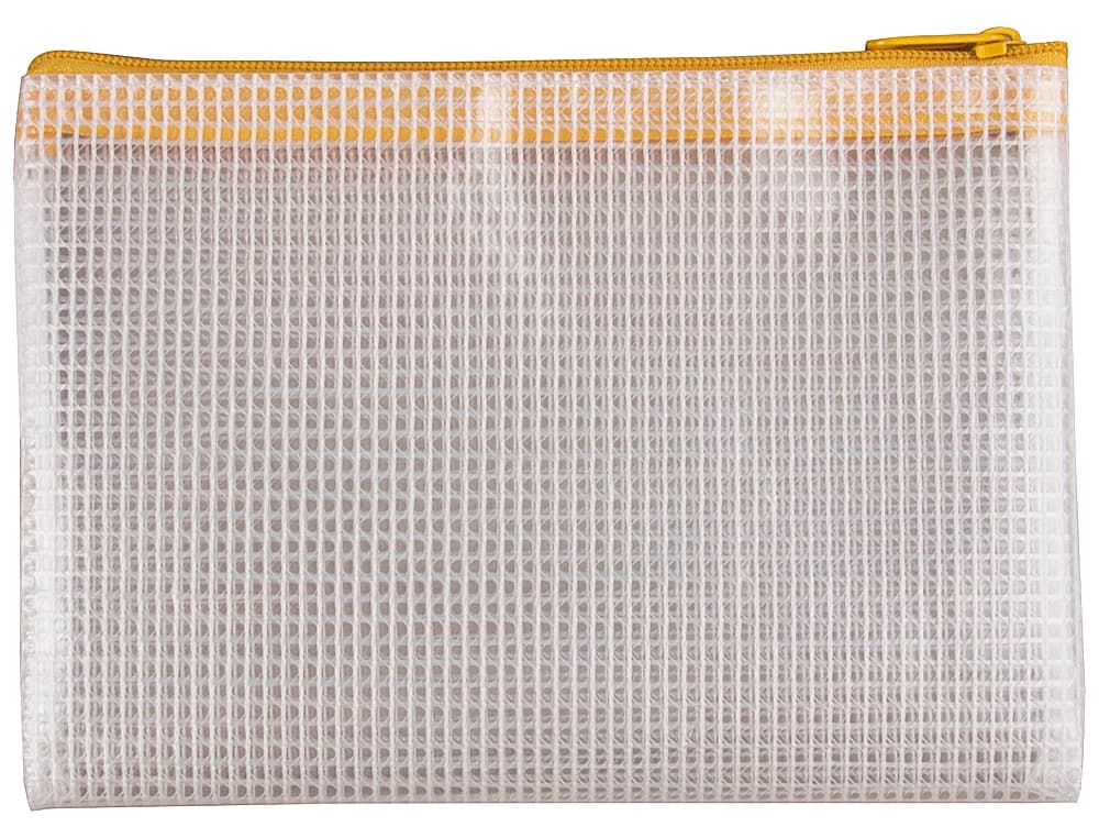 Bolsa multiusos q-connect malla din a6 apertura superior con cremallera amarillo