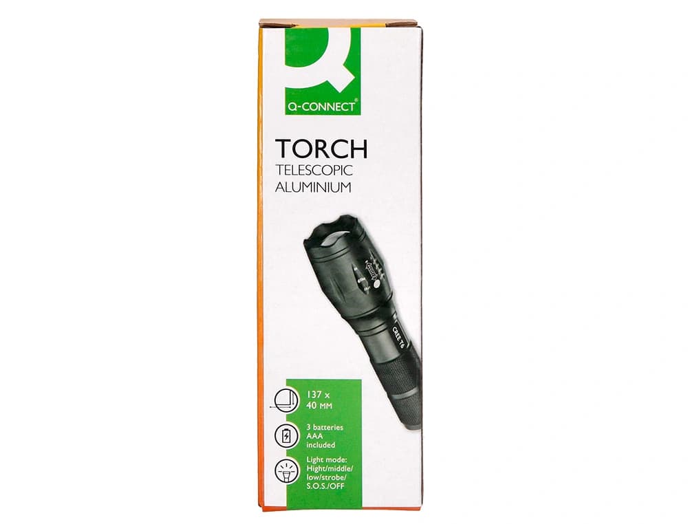 Linterna q-connect telescopica aluminio 5w modo alumbrado alto medio bajo estroboscopio sosapagado 3 pilas aaa