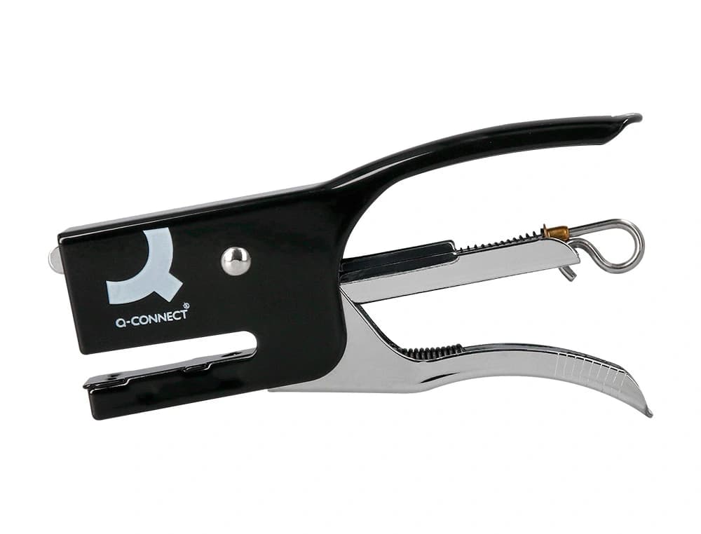 Grapadora q-connect de tenaza kf22340 metalica color negro capacidad 12 hojas usa grapas numero 10