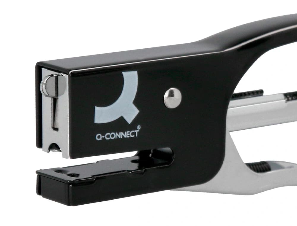 Grapadora q-connect de tenaza kf22340 metalica color negro capacidad 12 hojas usa grapas numero 10