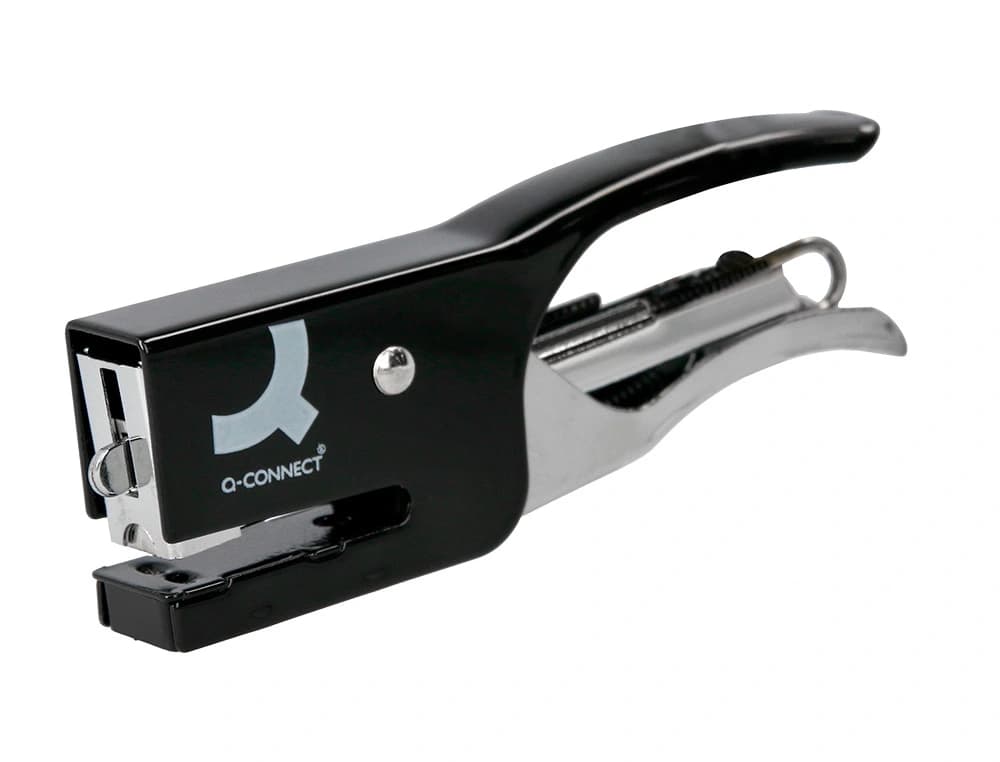 Grapadora q-connect de tenaza kf22340 metalica color negro capacidad 12 hojas usa grapas numero 10