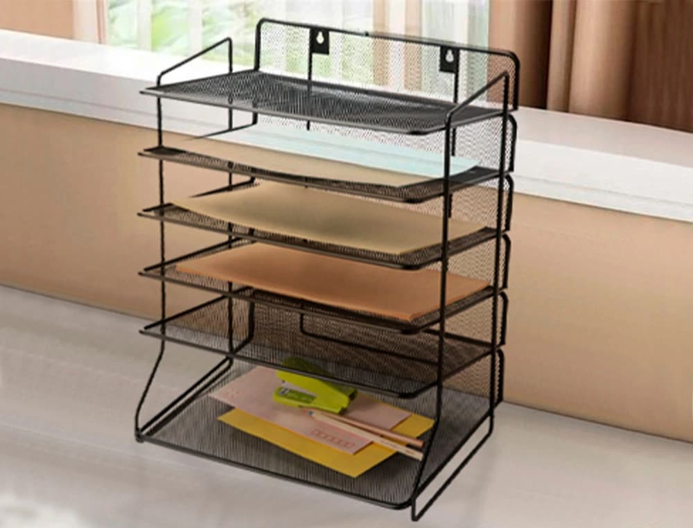 Bandeja sobremesa q-connect kf17289 metalica rejilla negra 6 bandejas 325x230x390 mm