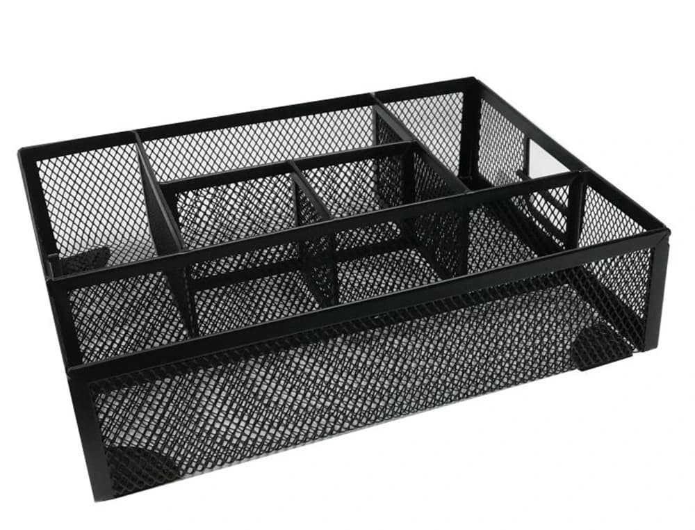 Organizador sobremesa q-connect kf17291 bandeja metalica rejilla negra con 6 departamentos 235x183x65 mm