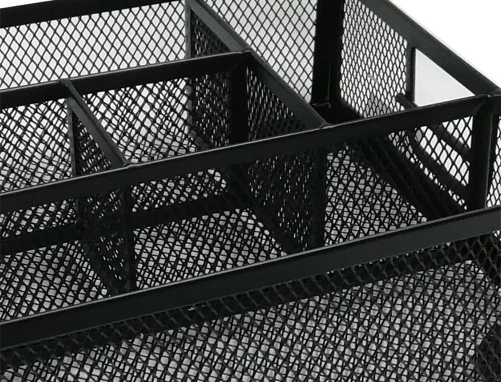 Organizador sobremesa q-connect kf17291 bandeja metalica rejilla negra con 6 departamentos 235x183x65 mm