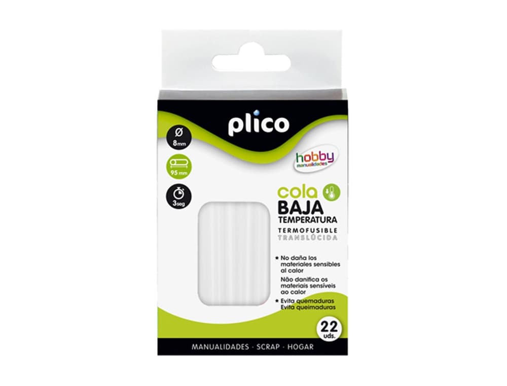 Barra termofusible plico cola baja temperatura 8 mm de diametro x 95 mm de alto blister de 22 unidades
