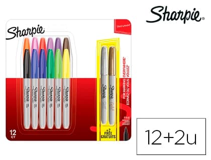 Sharpie Rotulador sharpie permanente punta fina blister de 12 unidades colores surtidos + 2 unidades color
