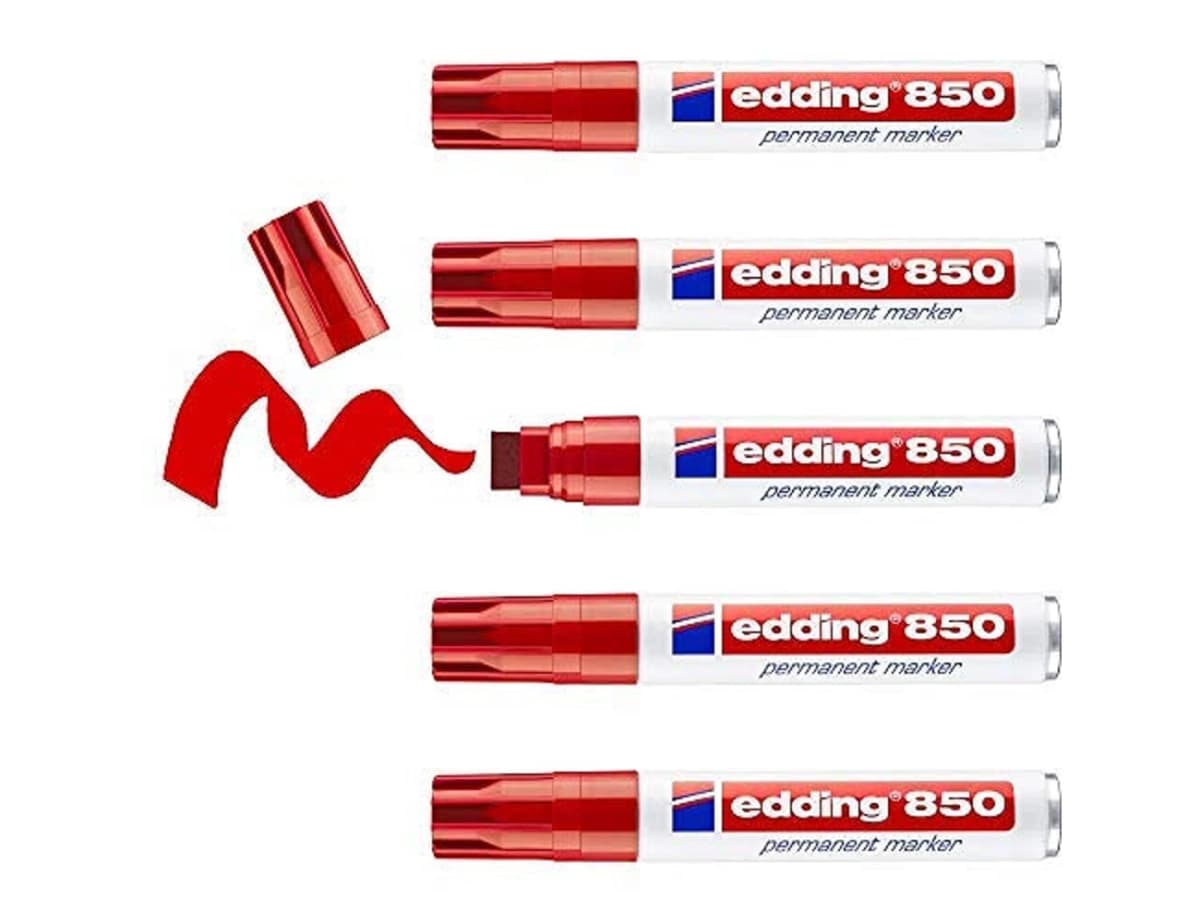 Rotulador permanente Edding 850 de punta biselada, trazo de 5 a 15 mm, recargable – Rojo